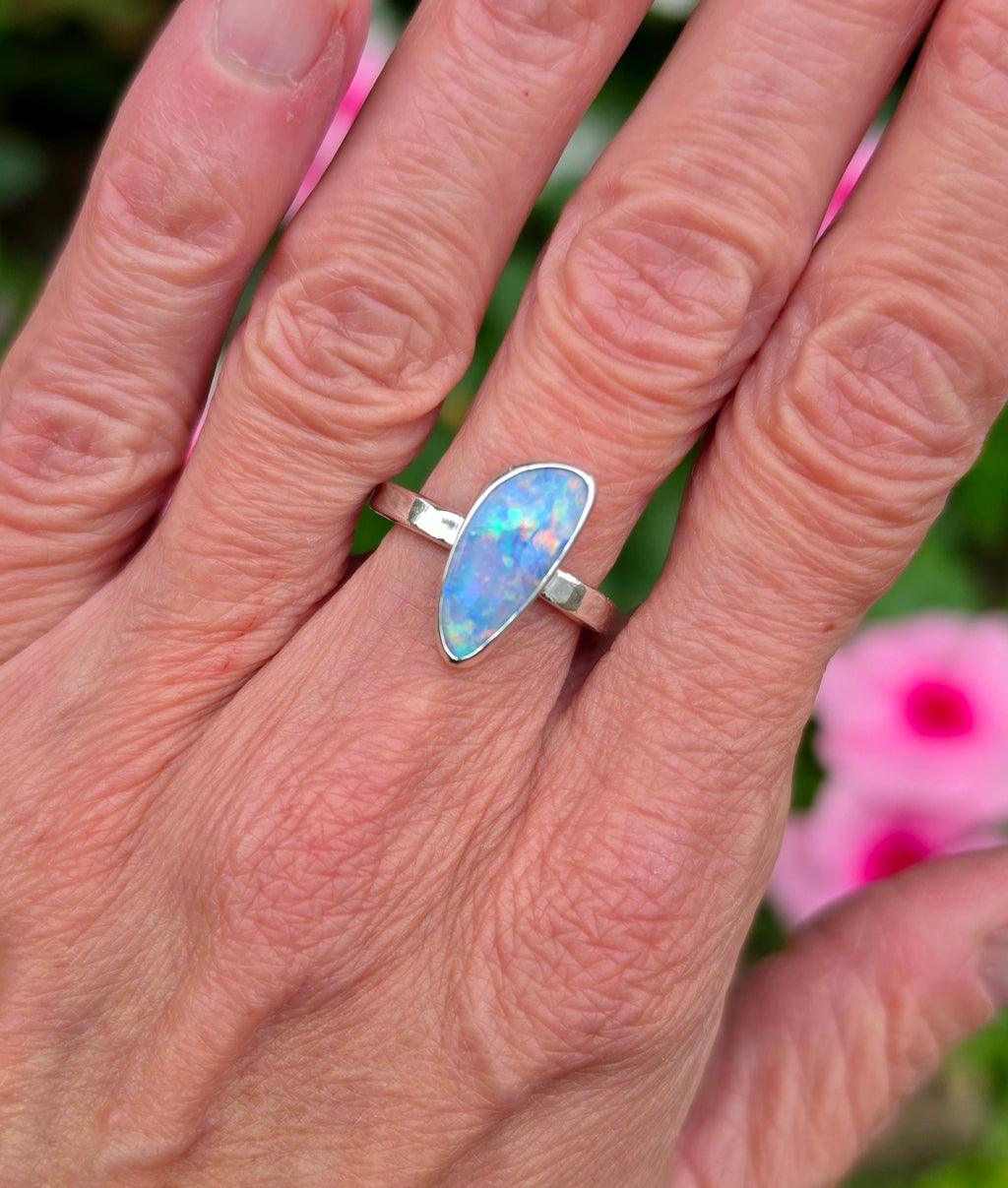 Australian Opal Statement Ring in Solid Sterling Silver. Size 7.
