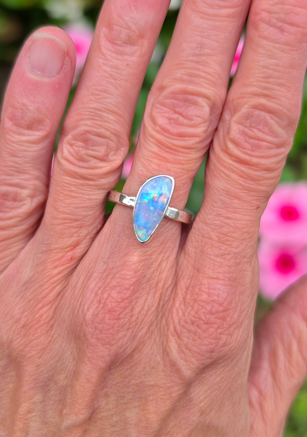 Australian Opal Statement Ring in Solid Sterling Silver. Size 7.