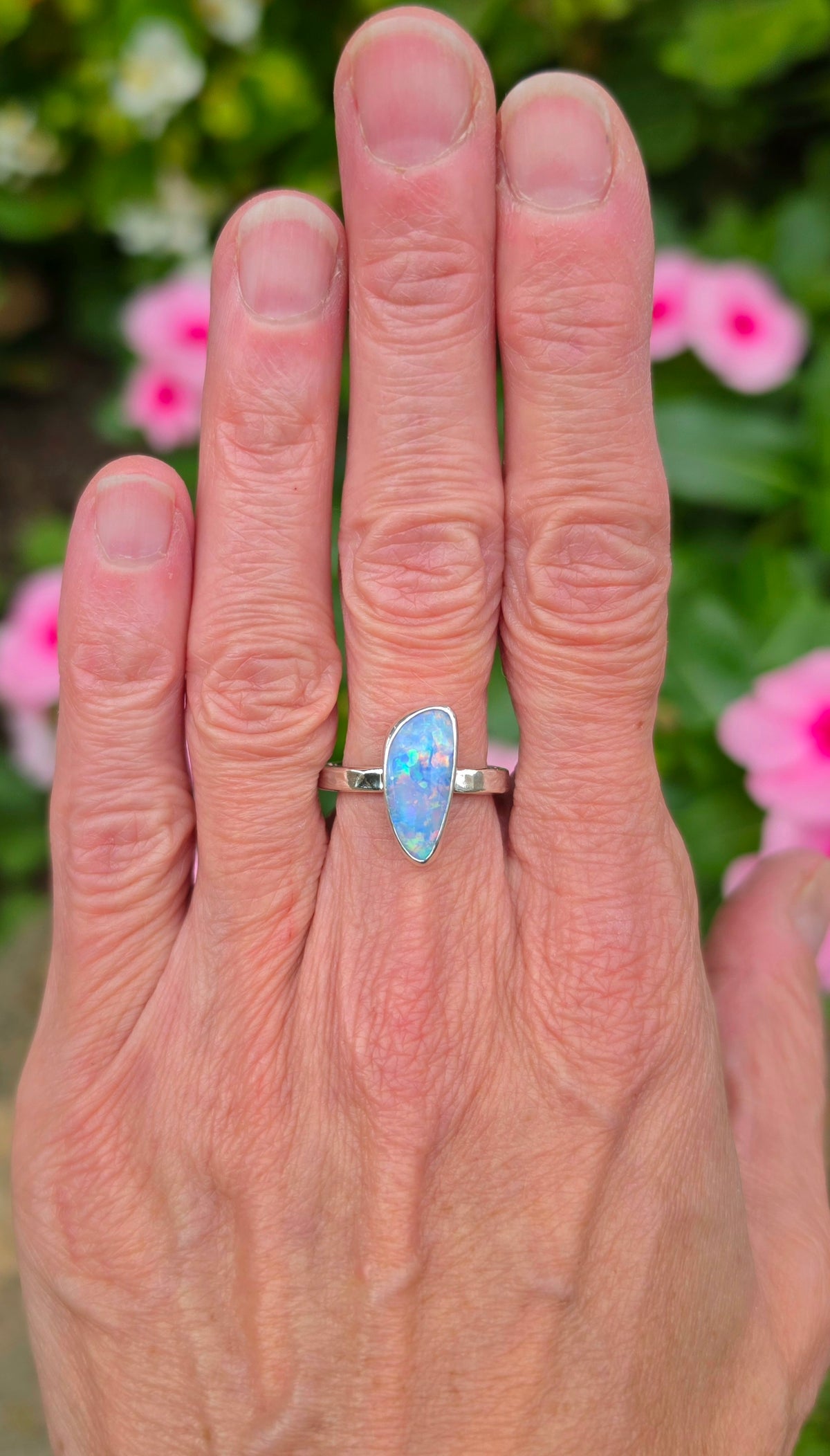 Australian Opal Statement Ring in Solid Sterling Silver. Size 7.