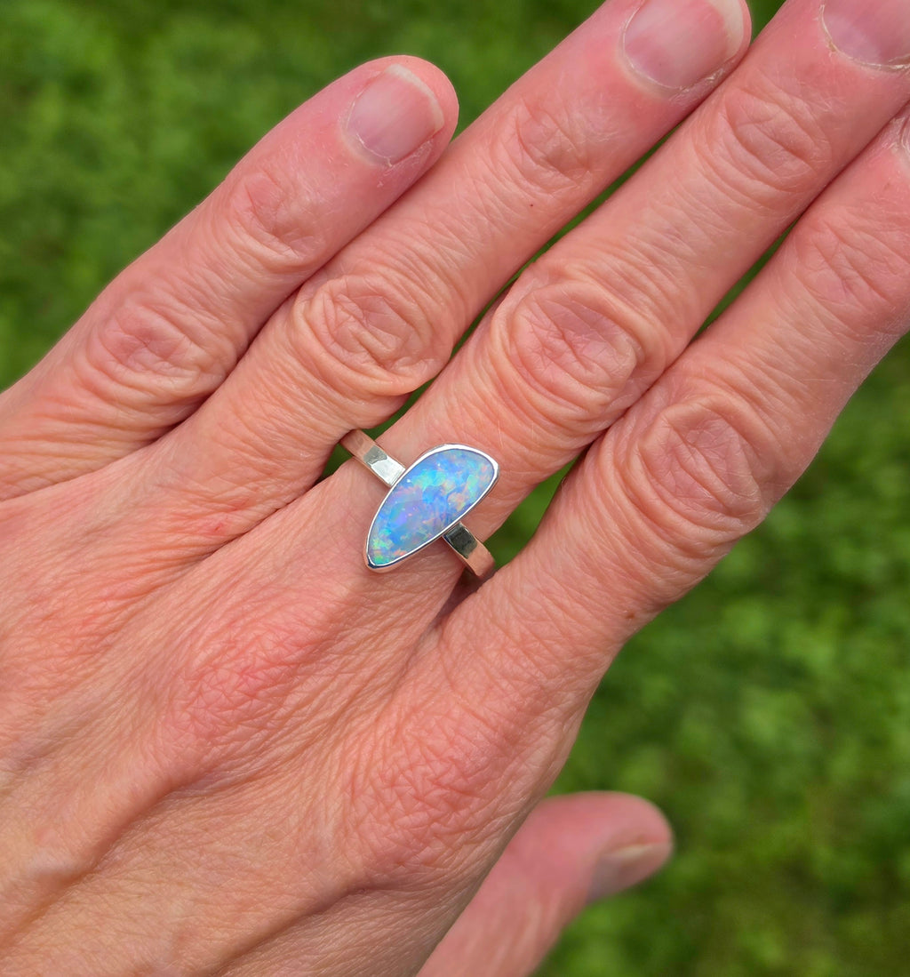 Australian Opal Statement Ring in Solid Sterling Silver. Size 7.