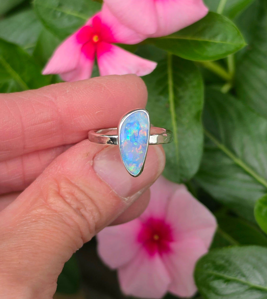 Australian Opal Statement Ring in Solid Sterling Silver. Size 7.