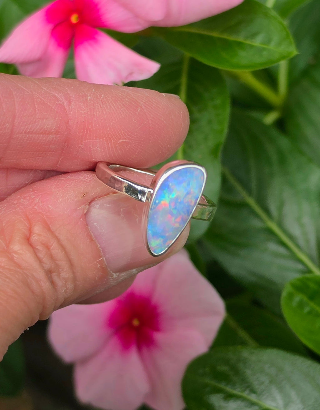 Australian Opal Statement Ring in Solid Sterling Silver. Size 7.