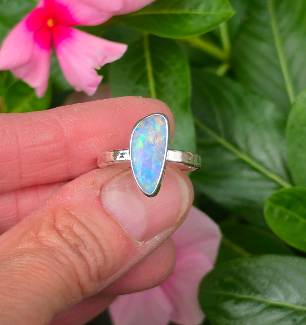 Australian Opal Statement Ring in Solid Sterling Silver. Size 7.
