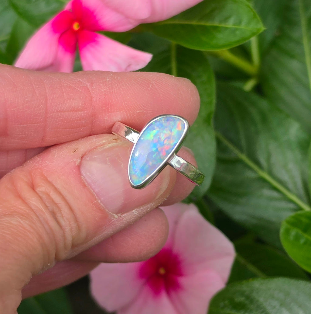 Australian Opal Statement Ring in Solid Sterling Silver. Size 7.