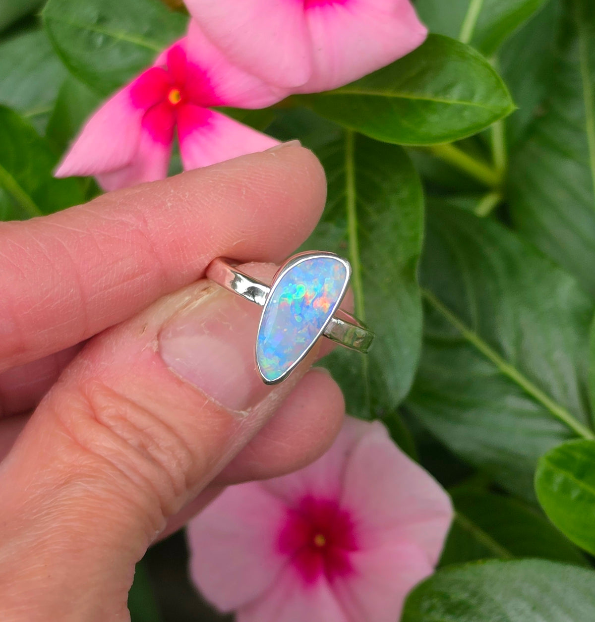 Australian Opal Statement Ring in Solid Sterling Silver. Size 7.