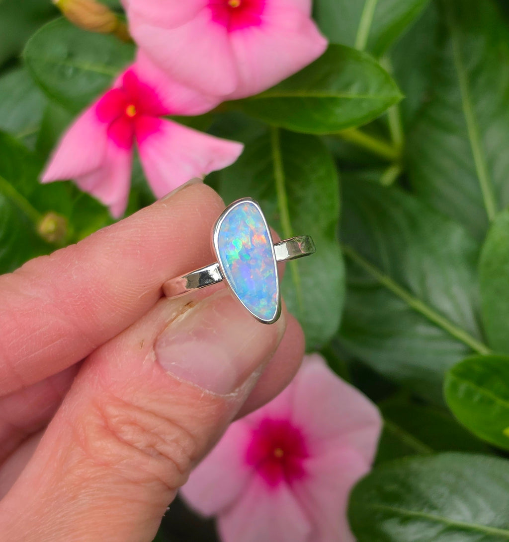 Australian Opal Statement Ring in Solid Sterling Silver. Size 7.