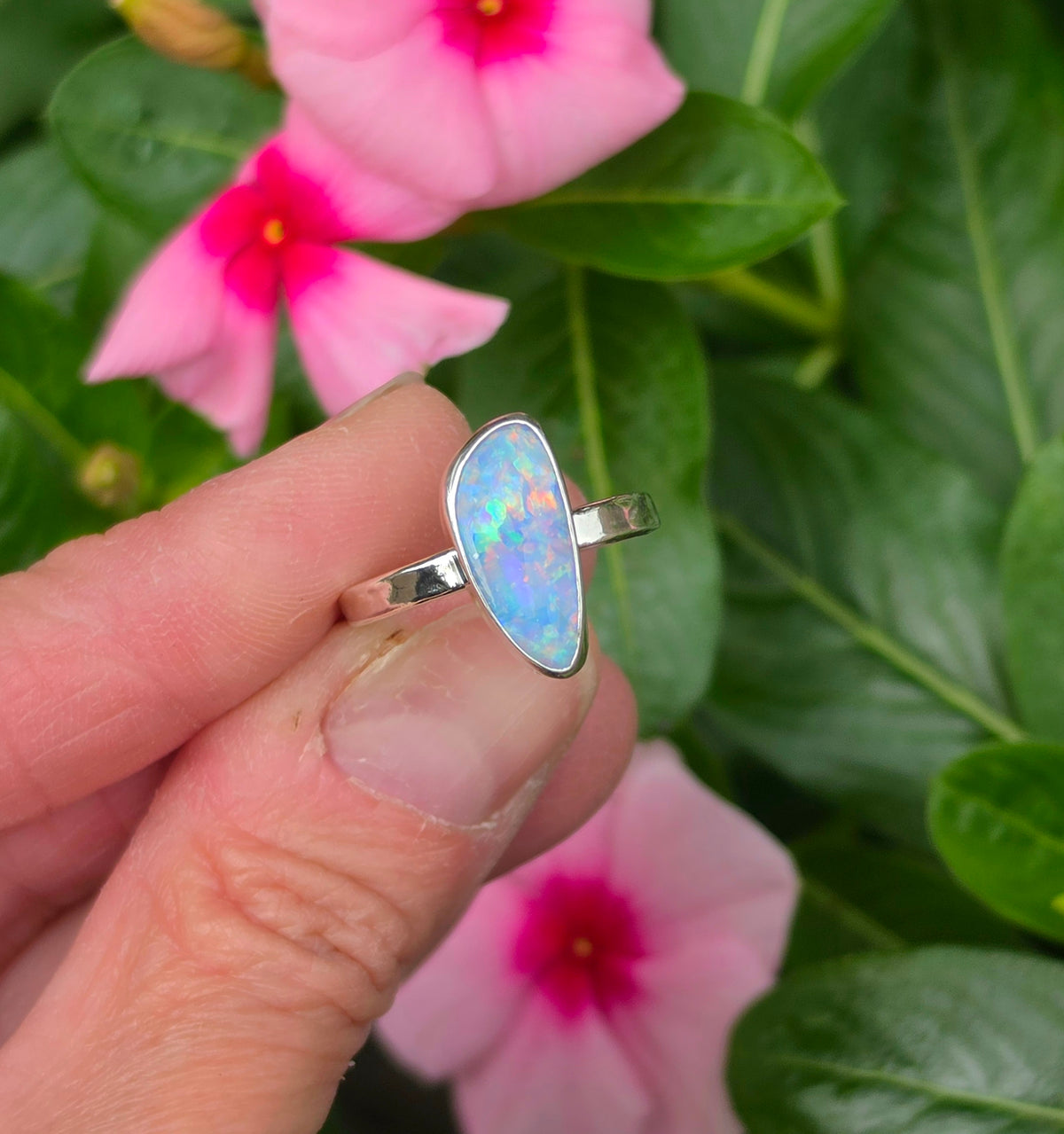 Australian Opal Statement Ring in Solid Sterling Silver. Size 7.