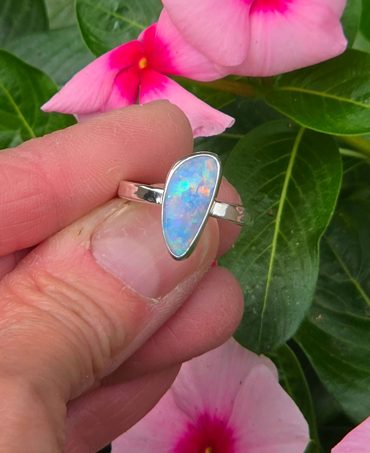 Australian Opal Statement Ring in Solid Sterling Silver. Size 7.