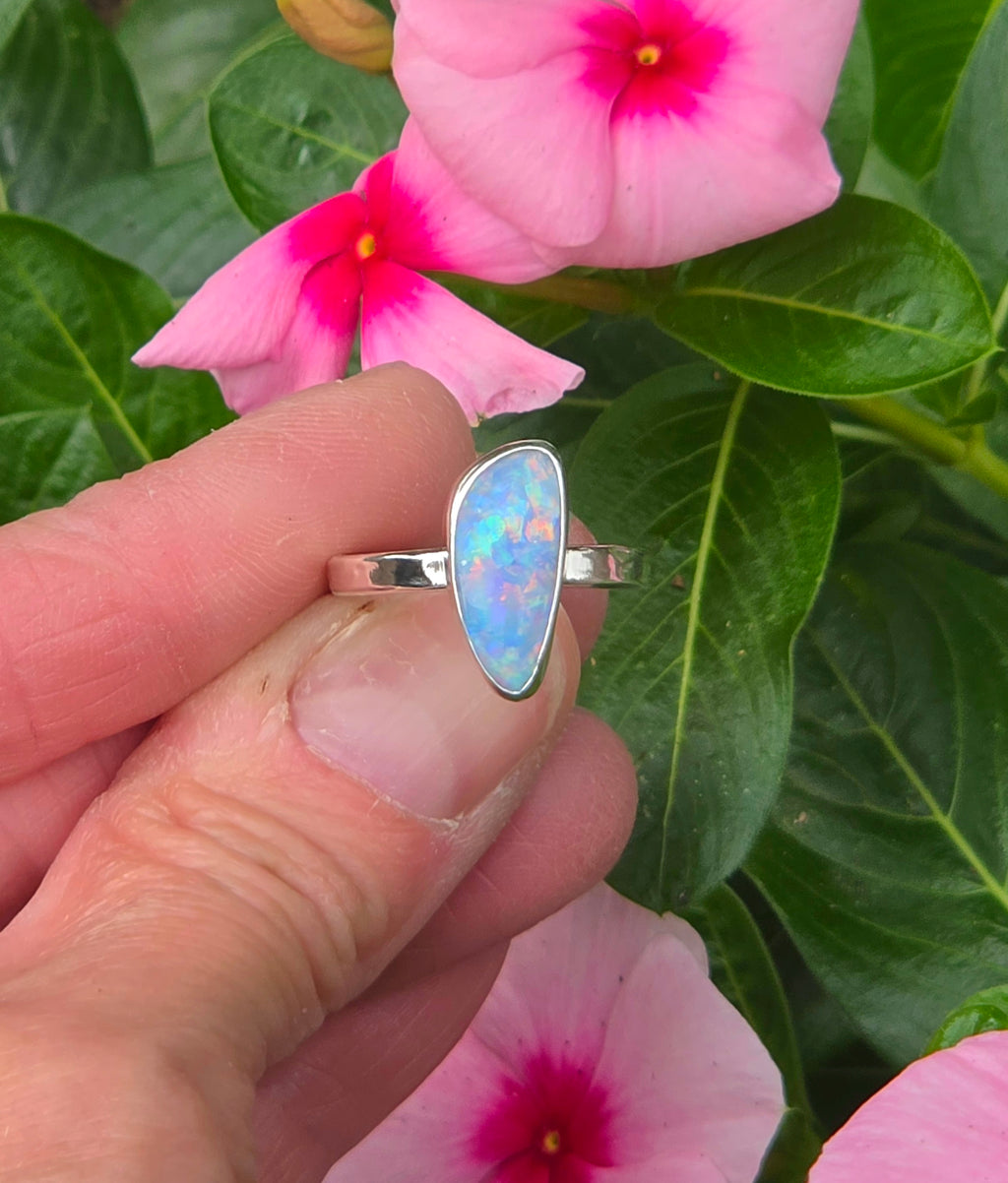 Australian Opal Statement Ring in Solid Sterling Silver. Size 7.
