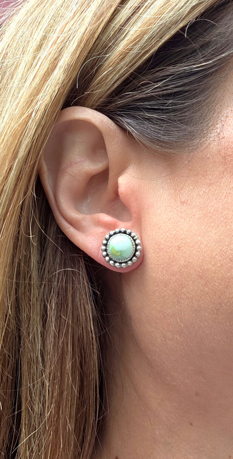 Palomino Variscite Stud Earrings in Solid Sterling Silver
