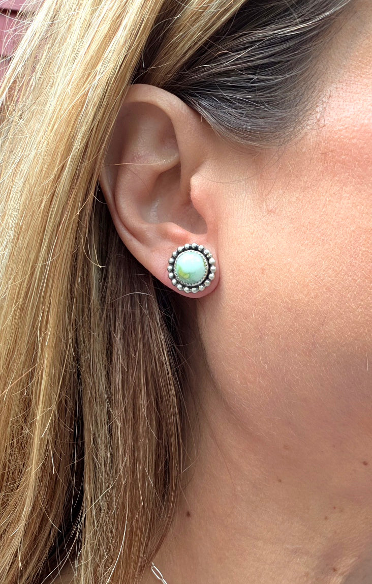Palomino Variscite Stud Earrings in Solid Sterling Silver