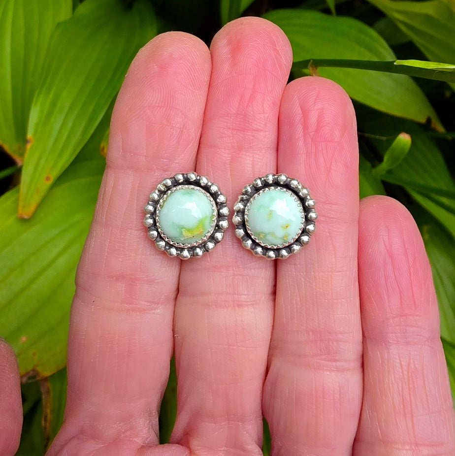 Palomino Variscite Stud Earrings in Solid Sterling Silver