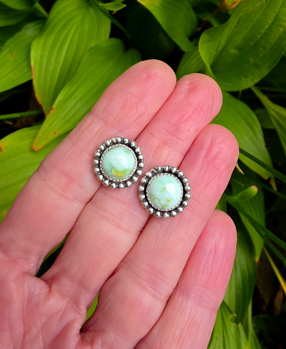 Palomino Variscite Stud Earrings in Solid Sterling Silver