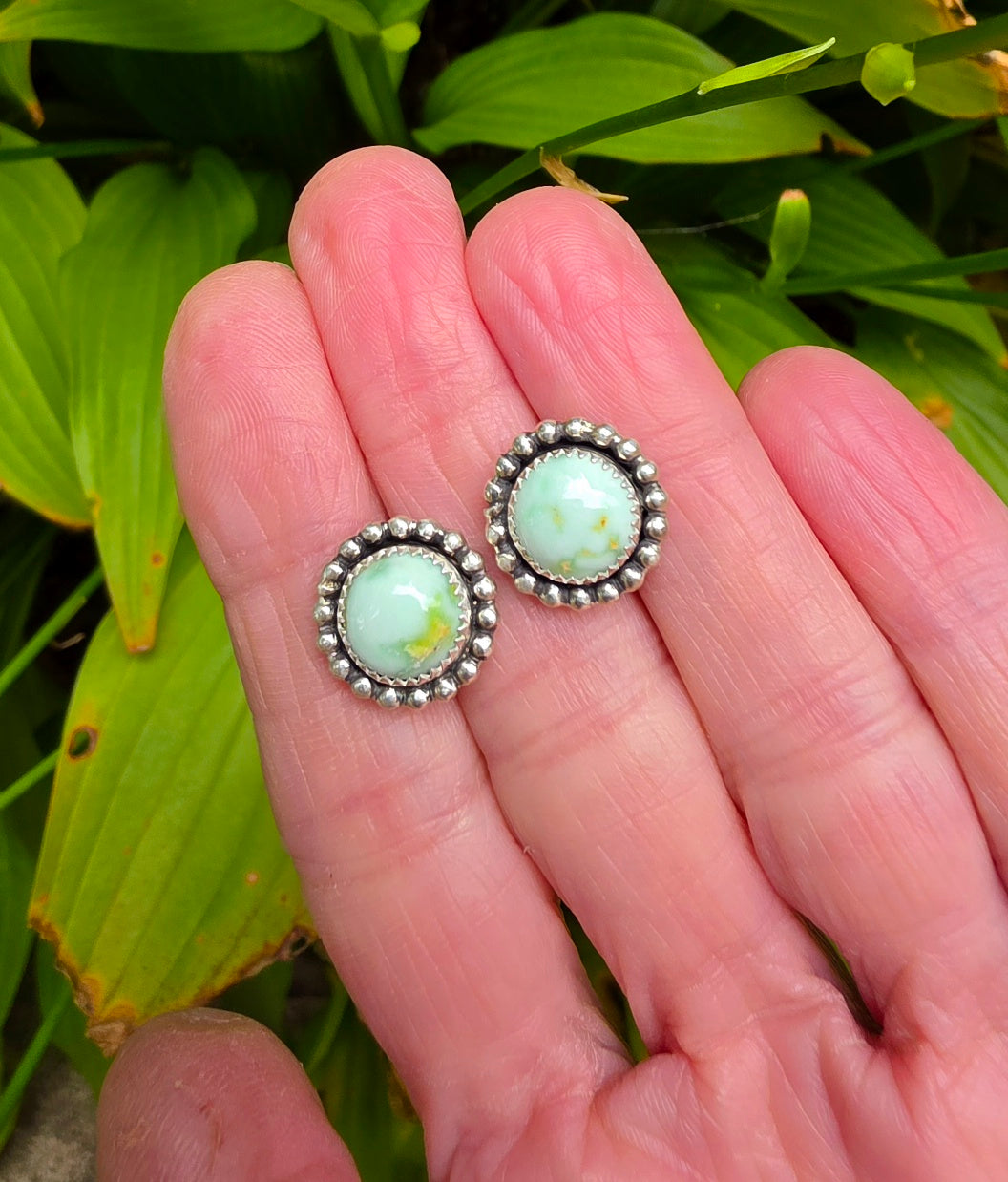 Palomino Variscite Stud Earrings in Solid Sterling Silver