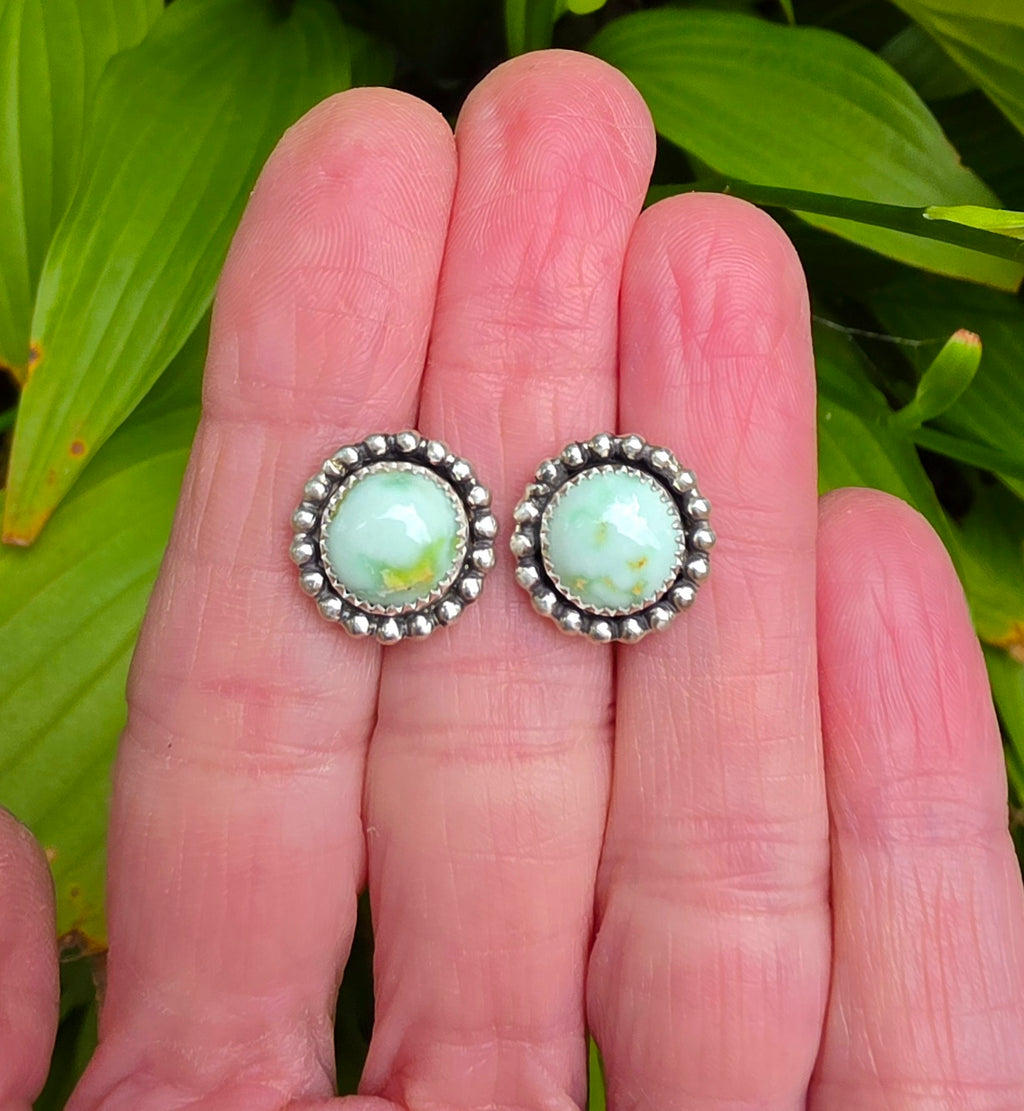 Palomino Variscite Stud Earrings in Solid Sterling Silver