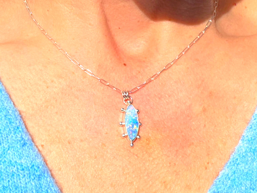 Australian Opal Fun and Colorful Statement Necklace in Solid Sterling Silver