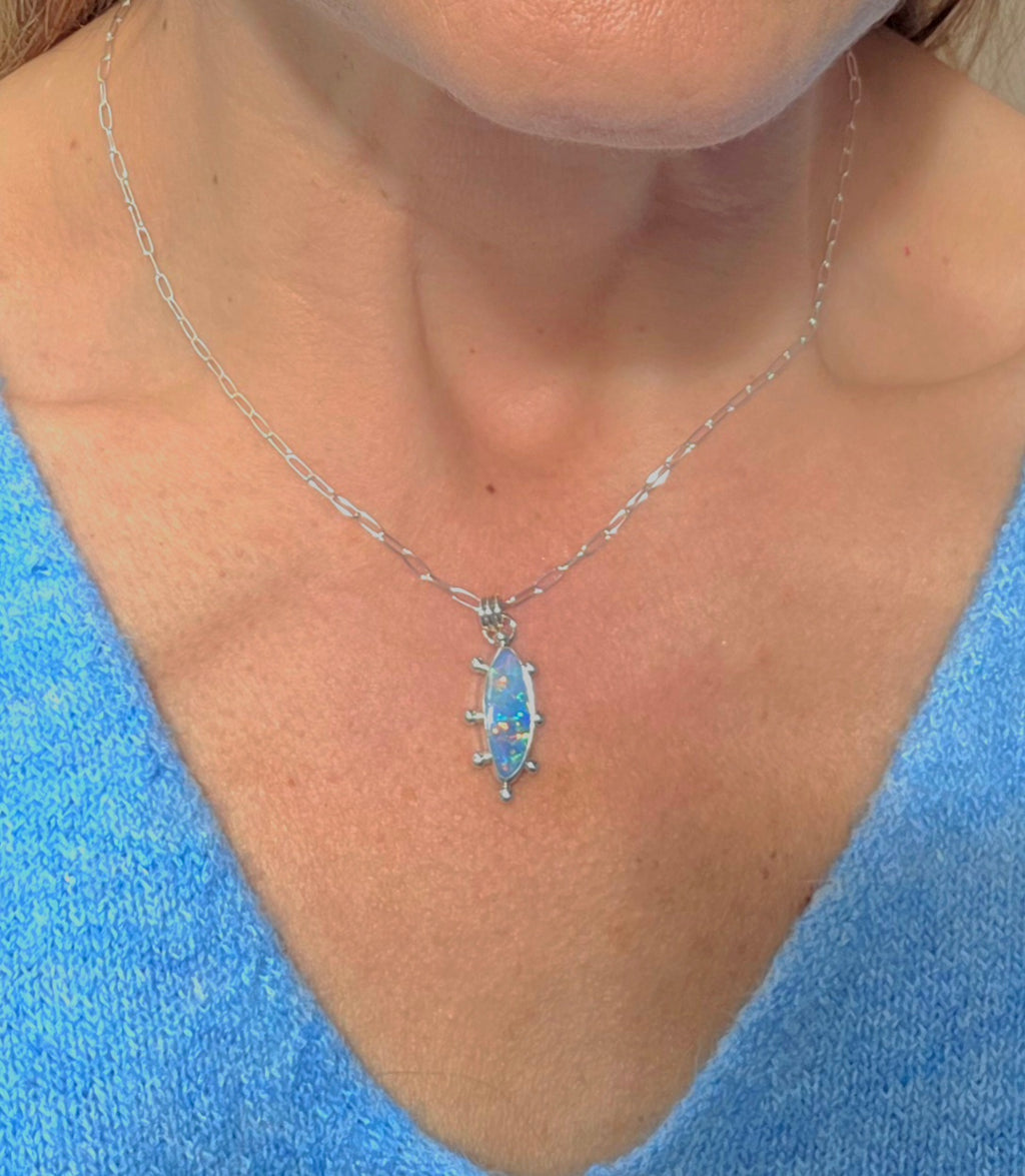 Australian Opal Fun and Colorful Statement Necklace in Solid Sterling Silver