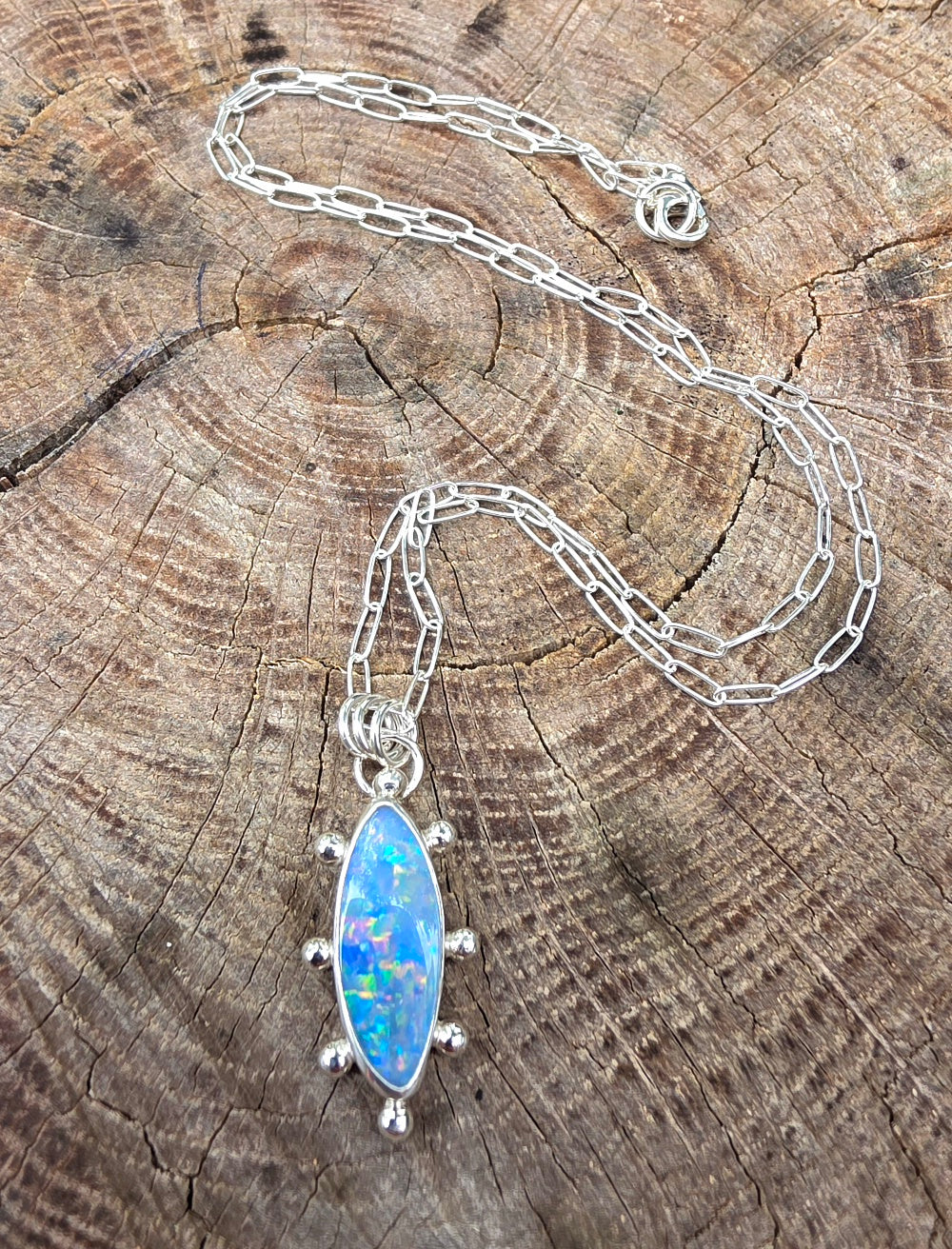 Australian Opal Fun and Colorful Statement Necklace in Solid Sterling Silver