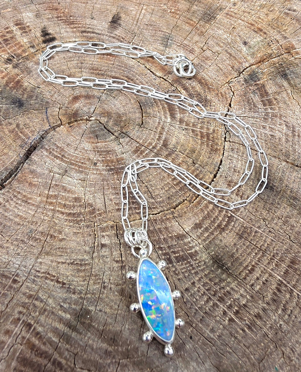 Australian Opal Fun and Colorful Statement Necklace in Solid Sterling Silver