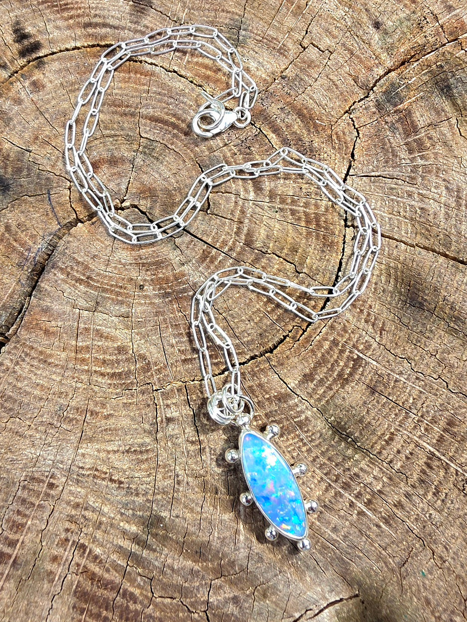 Australian Opal Fun and Colorful Statement Necklace in Solid Sterling Silver