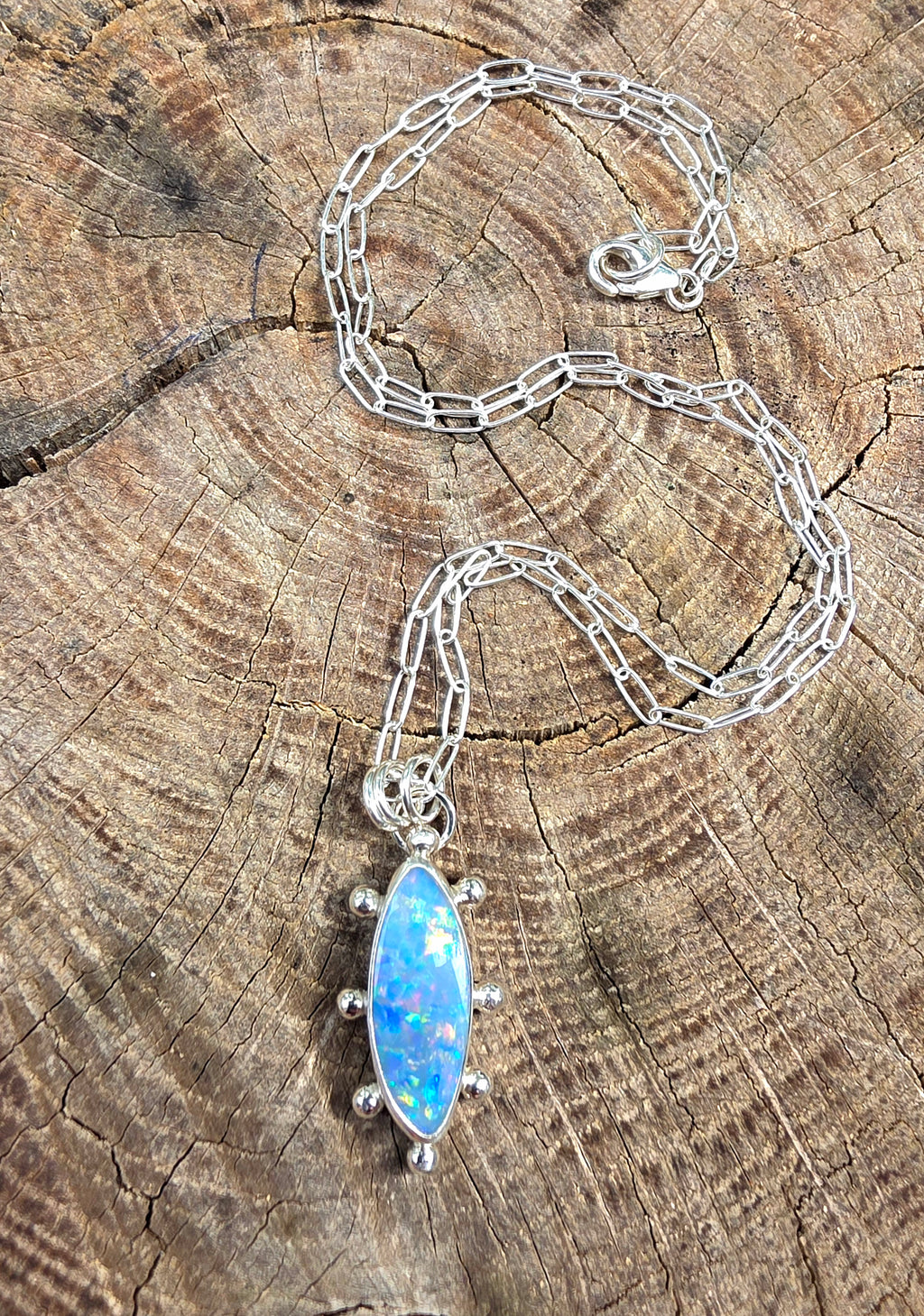 Australian Opal Fun and Colorful Statement Necklace in Solid Sterling Silver