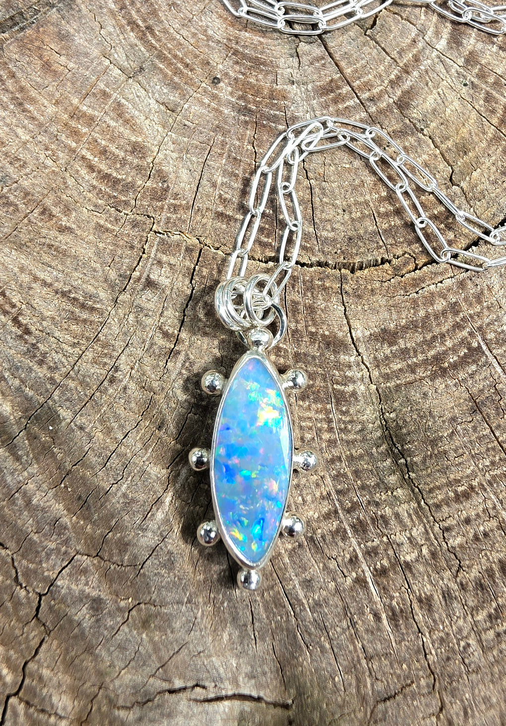 Australian Opal Fun and Colorful Statement Necklace in Solid Sterling Silver