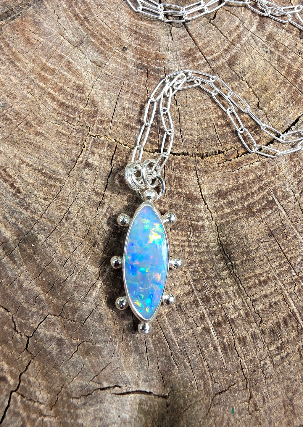 Australian Opal Fun and Colorful Statement Necklace in Solid Sterling Silver