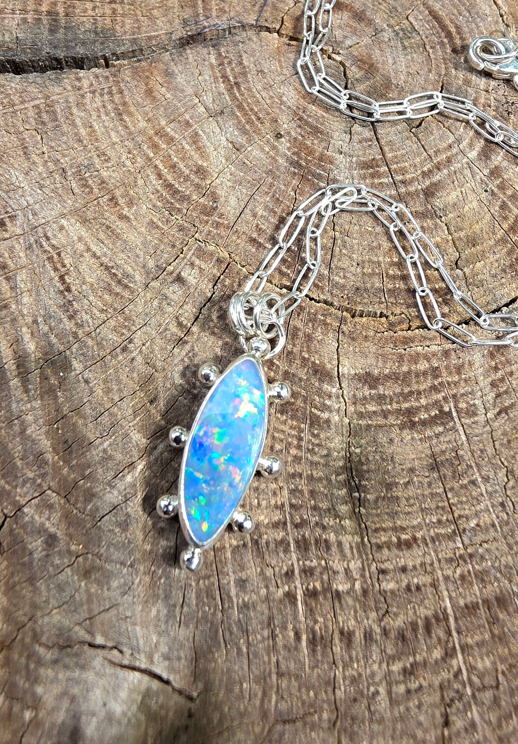 Australian Opal Fun and Colorful Statement Necklace in Solid Sterling Silver