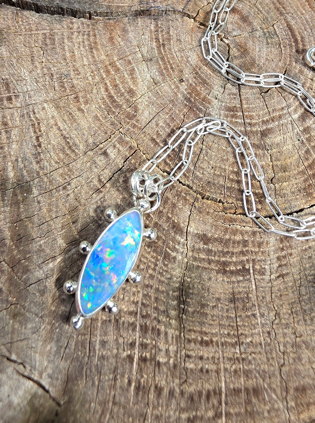 Australian Opal Fun and Colorful Statement Necklace in Solid Sterling Silver