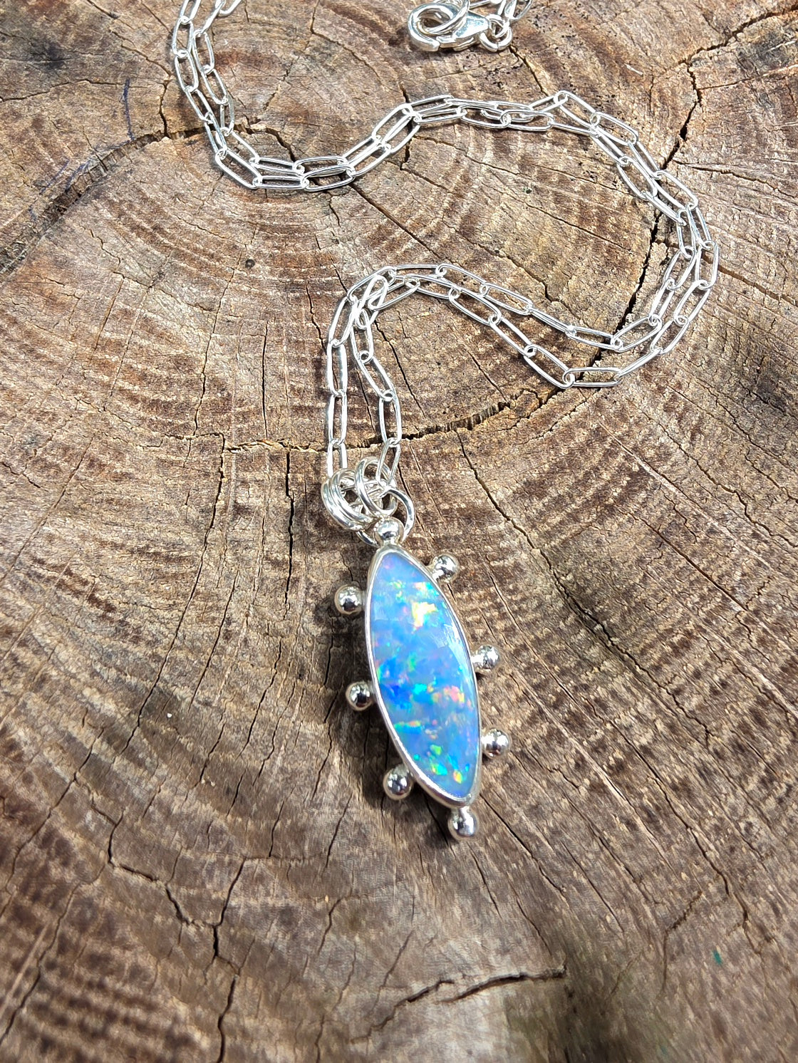 Australian Opal Fun and Colorful Statement Necklace in Solid Sterling Silver