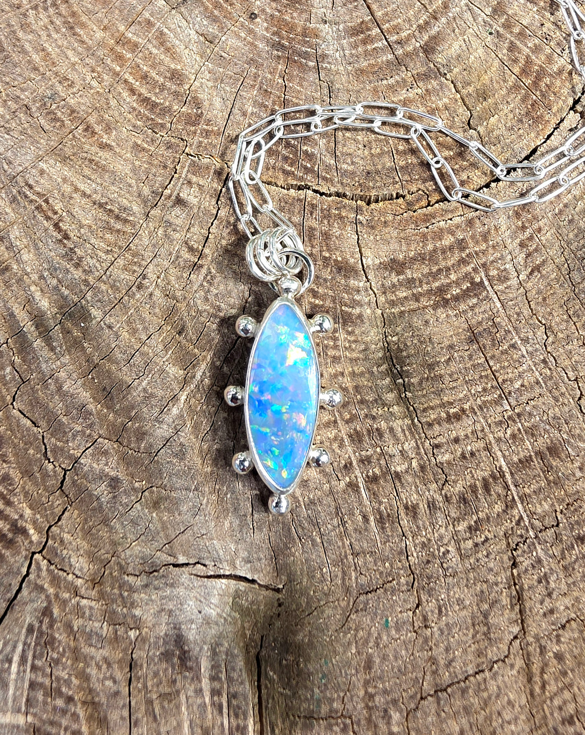 Australian Opal Fun and Colorful Statement Necklace in Solid Sterling Silver