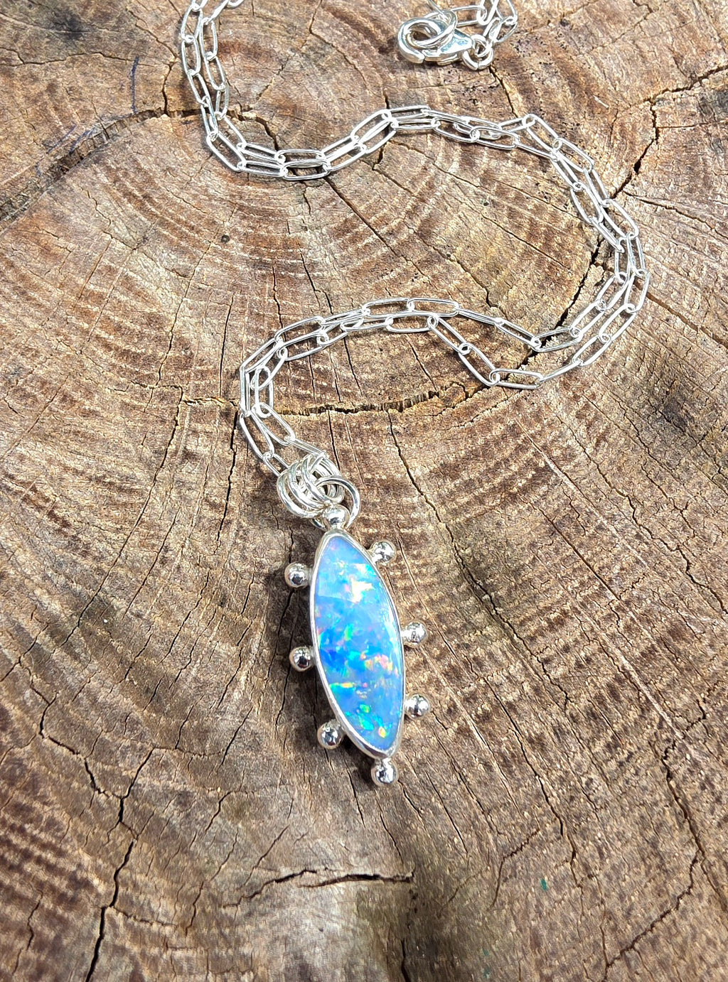 Australian Opal Fun and Colorful Statement Necklace in Solid Sterling Silver