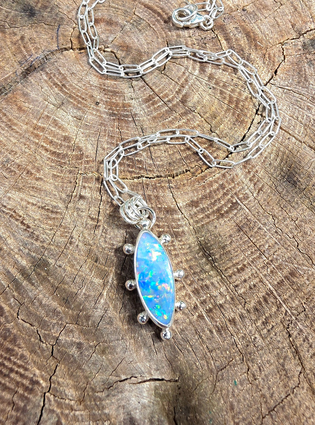 Australian Opal Fun and Colorful Statement Necklace in Solid Sterling Silver
