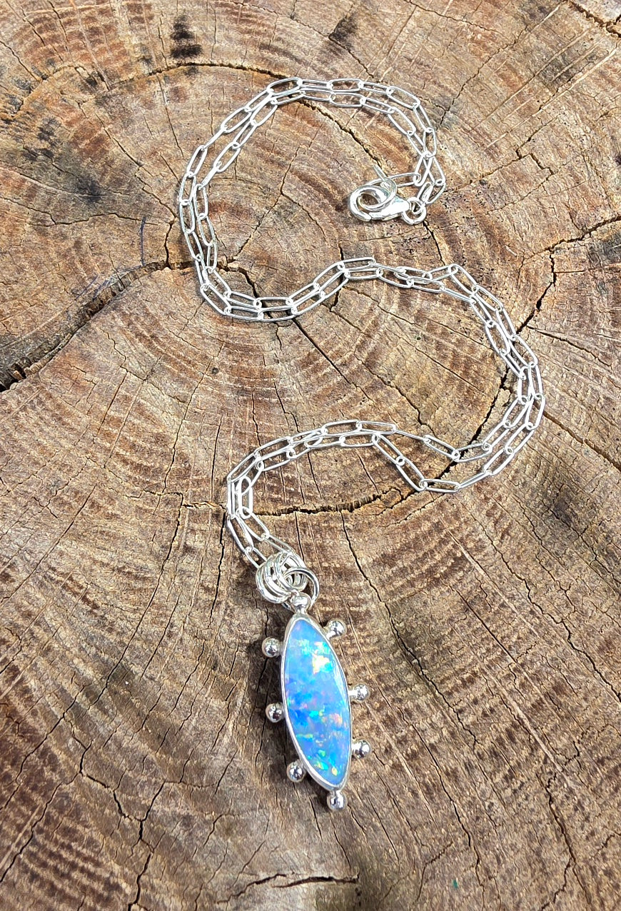 Australian Opal Fun and Colorful Statement Necklace in Solid Sterling Silver