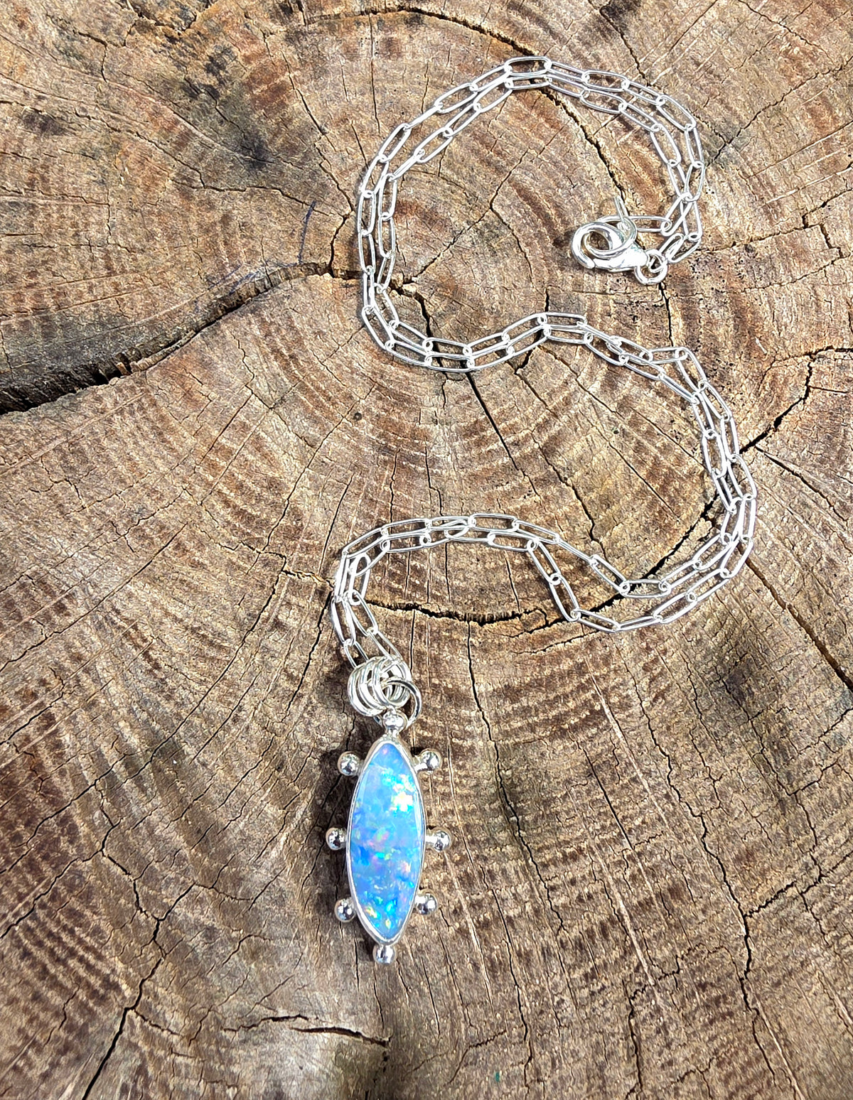 Australian Opal Fun and Colorful Statement Necklace in Solid Sterling Silver