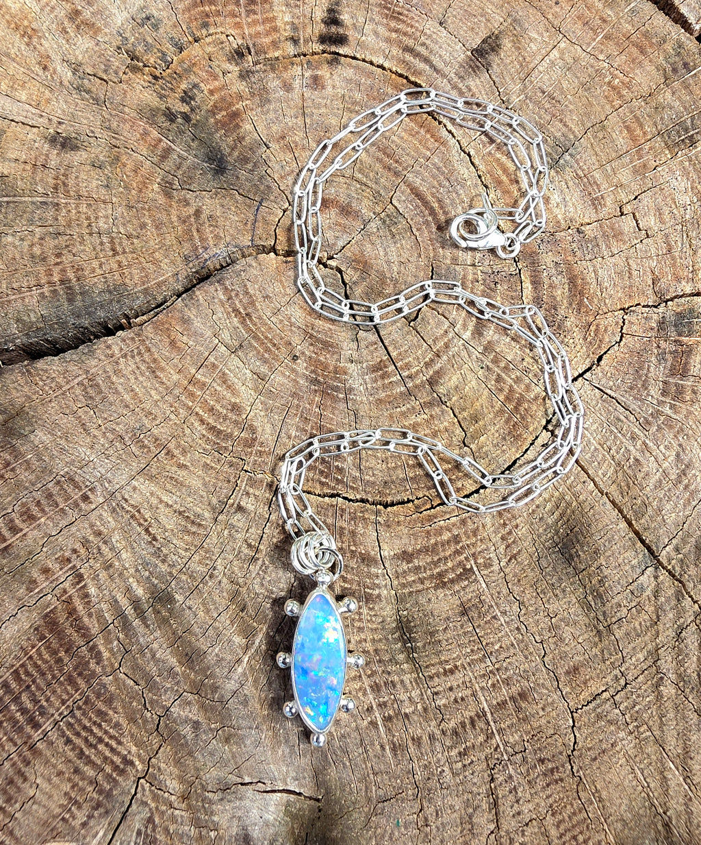 Australian Opal Fun and Colorful Statement Necklace in Solid Sterling Silver