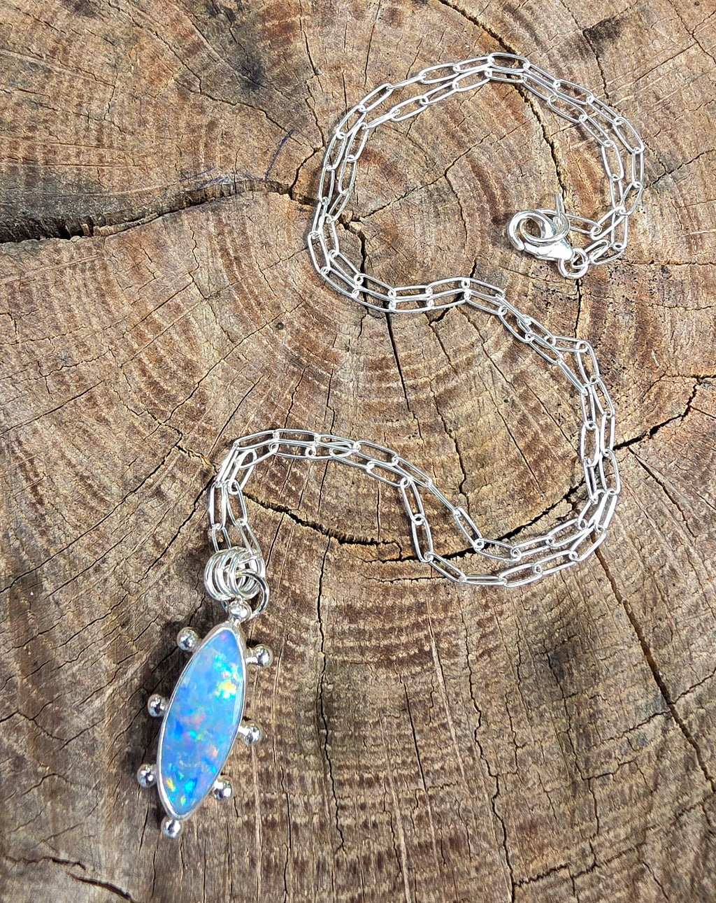 Australian Opal Fun and Colorful Statement Necklace in Solid Sterling Silver