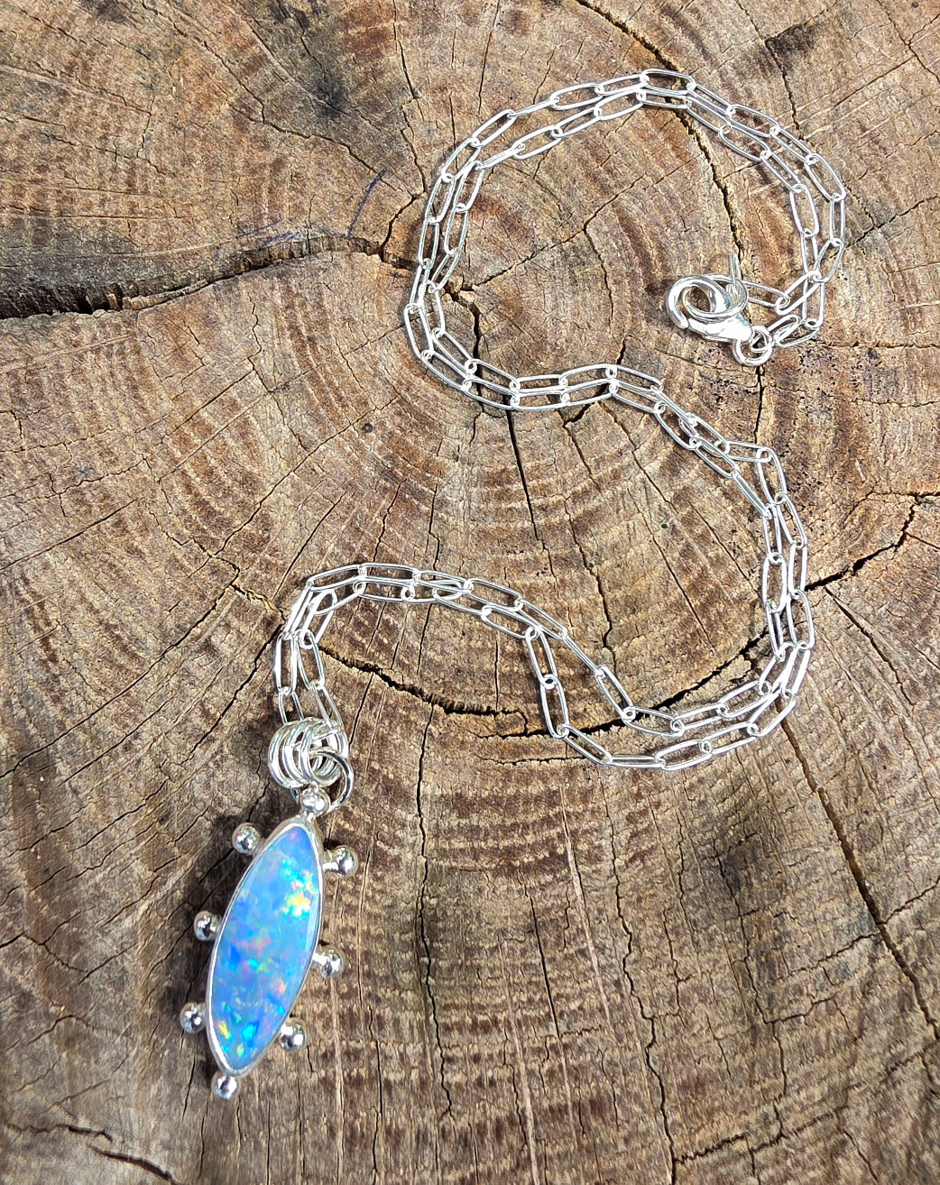 Australian Opal Fun and Colorful Statement Necklace in Solid Sterling Silver