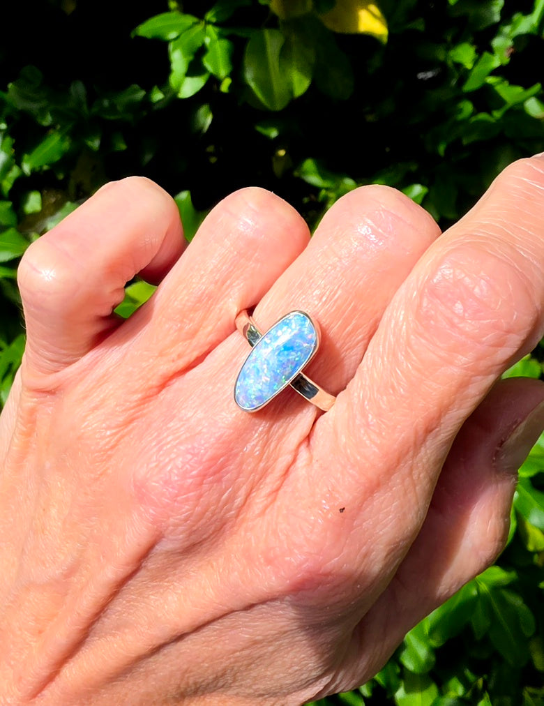 Australian Opal Statement Ring in Solid Sterling Silver. Size 8