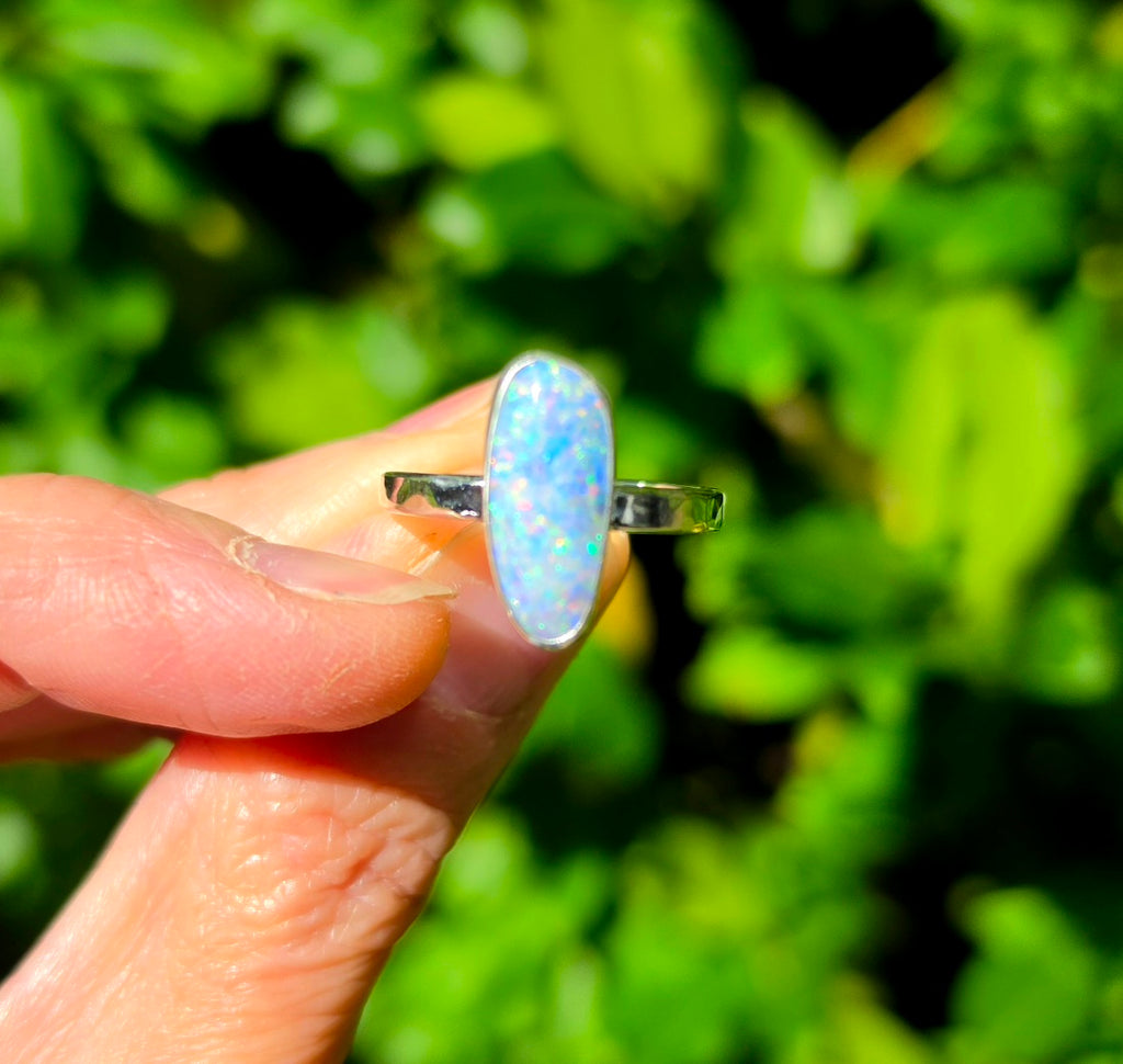 Australian Opal Statement Ring in Solid Sterling Silver. Size 8