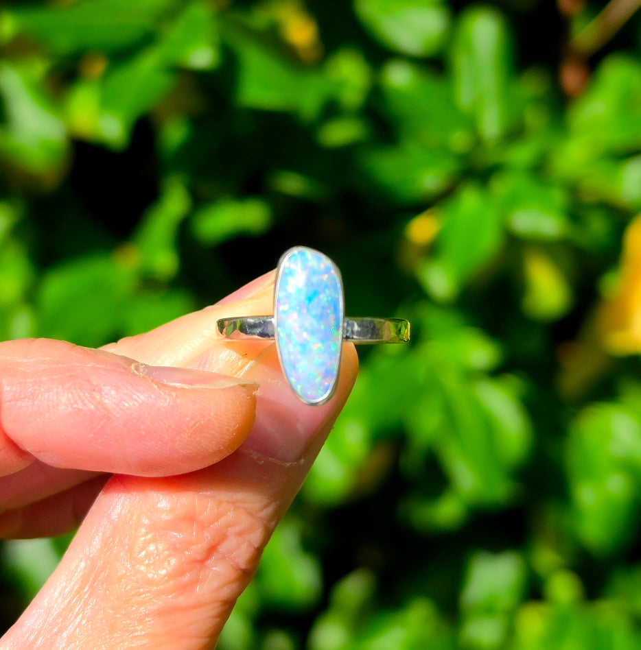 Australian Opal Statement Ring in Solid Sterling Silver. Size 8