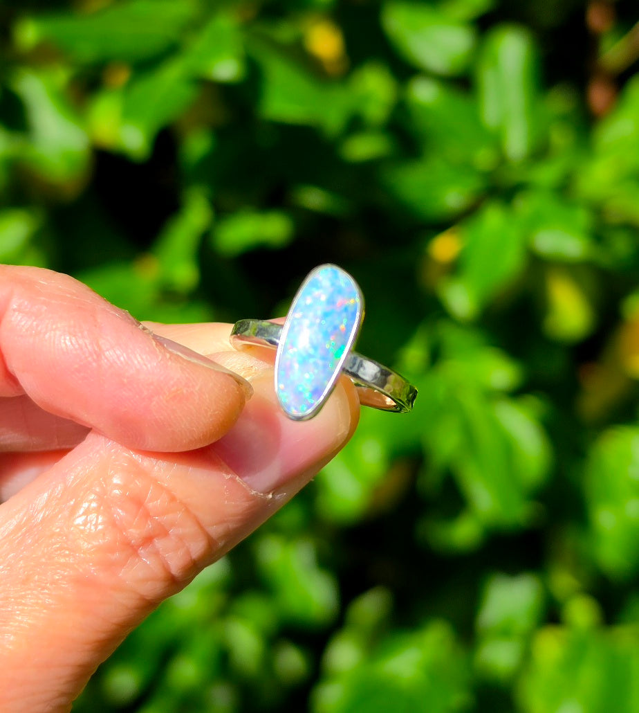Australian Opal Statement Ring in Solid Sterling Silver. Size 8