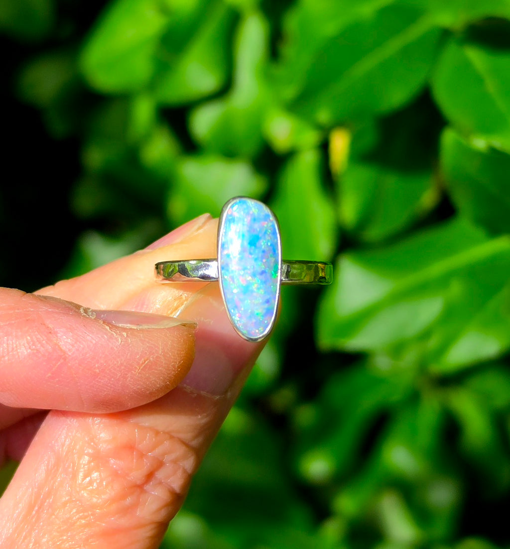 Australian Opal Statement Ring in Solid Sterling Silver. Size 8
