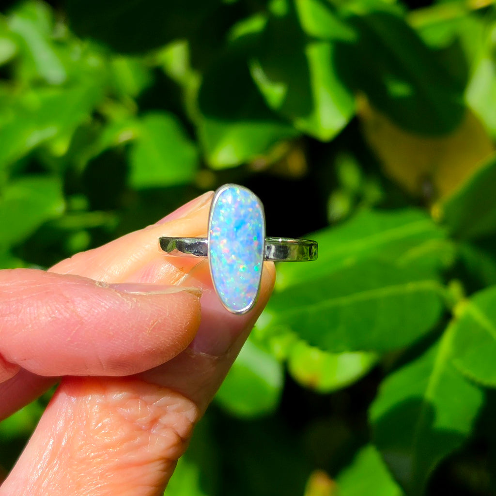 Australian Opal Statement Ring in Solid Sterling Silver. Size 8