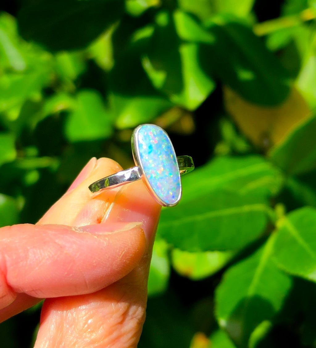 Australian Opal Statement Ring in Solid Sterling Silver. Size 8