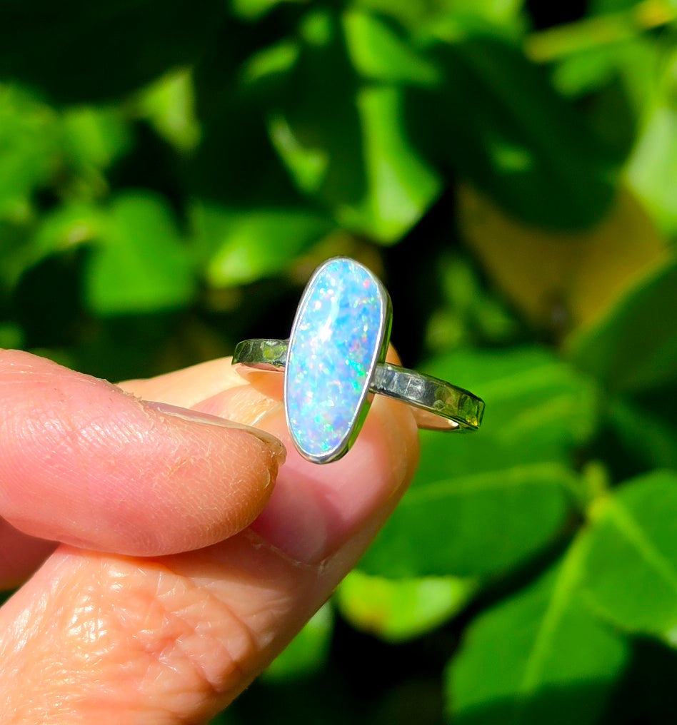 Australian Opal Statement Ring in Solid Sterling Silver. Size 8