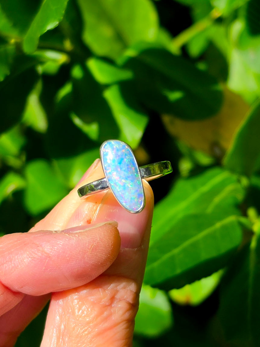 Australian Opal Statement Ring in Solid Sterling Silver. Size 8