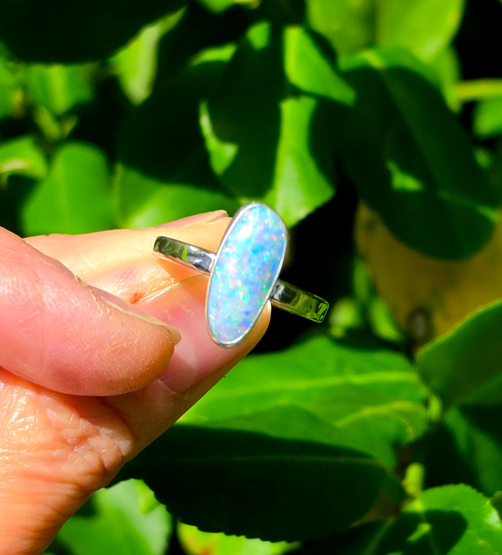 Australian Opal Statement Ring in Solid Sterling Silver. Size 8