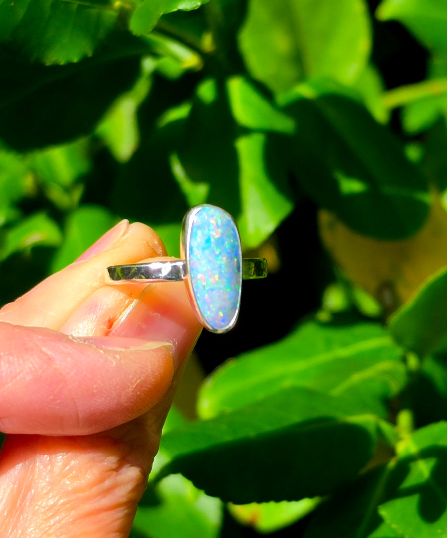 Australian Opal Statement Ring in Solid Sterling Silver. Size 8