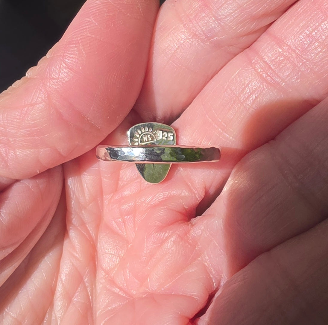 Australian Opal Triangular Statement Ring In Solid Sterling Silver. Size 6.75
